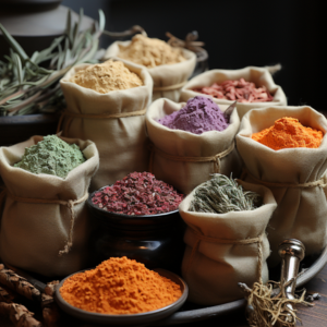 colorful Assorted Spiced in burlap bags